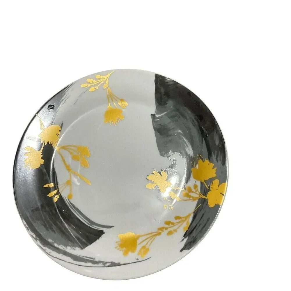 VTG Fitz & Floyd Carmen Floral Black/Gold Stripes‎ Dinner/Salad Plates Set of 8